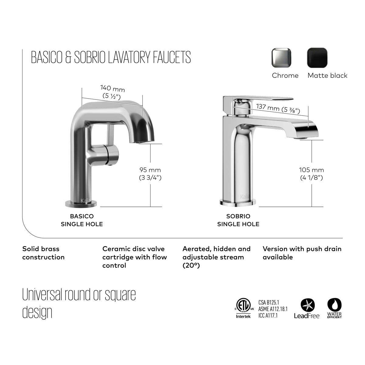 Kalia Basico Single Hole Lavatory Faucet With Push Drain And Overflow